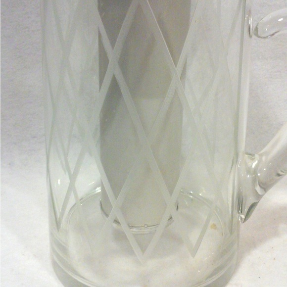 Vintage 40s Era Etched  Blown Thick Glass Water Pitcher Chiller